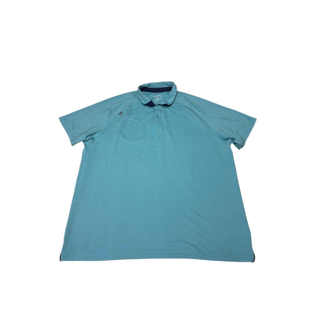 RHONE Mens Polo Shirt XL TG Teal Blue Stripe Golf Performance‎ Short Sleeve